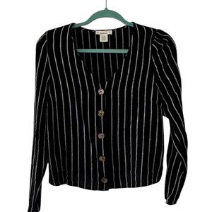 URBAN Romantics Black and White Striped Button Down Shirt
